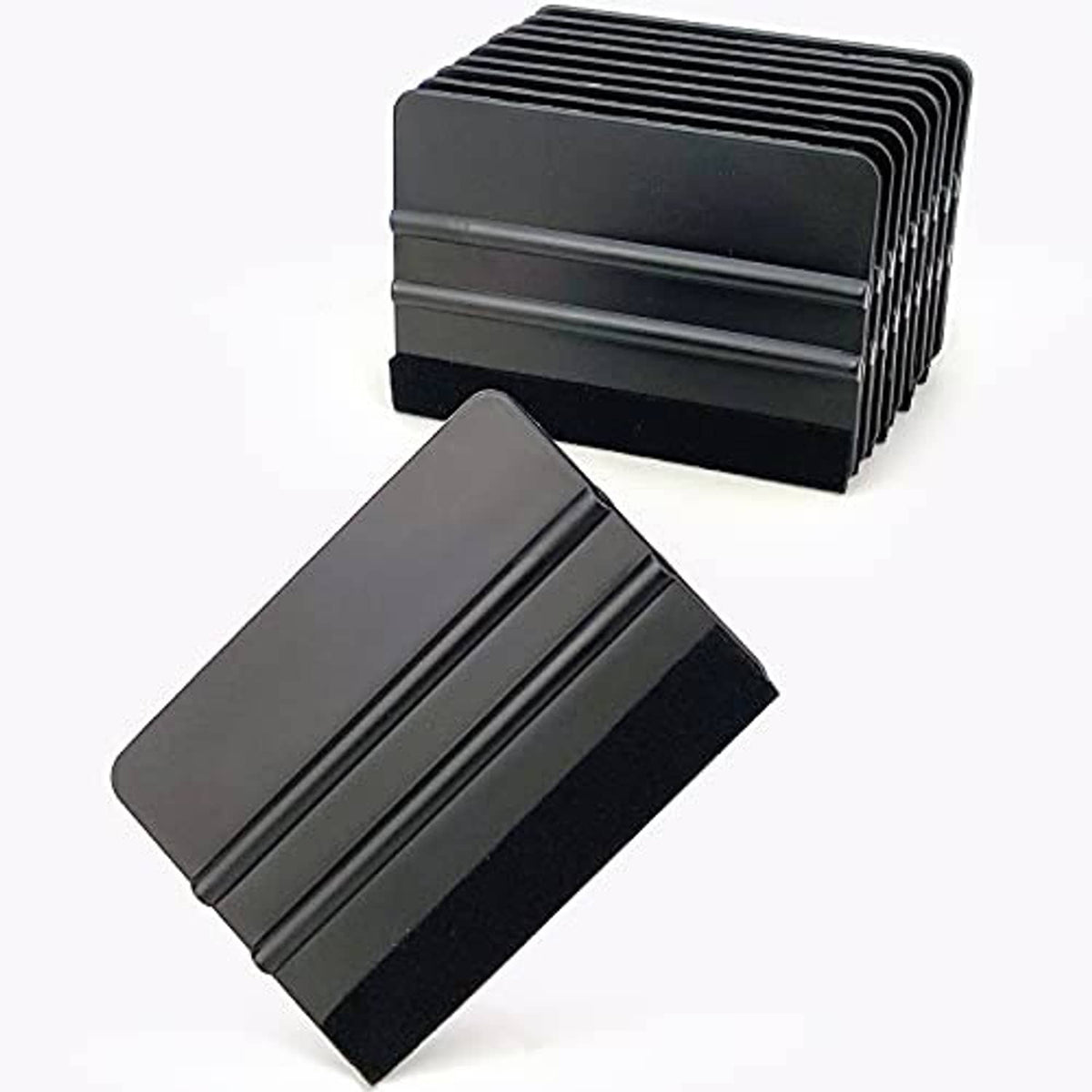 Black vinyl squeegee scraper with angled edge and flat blade