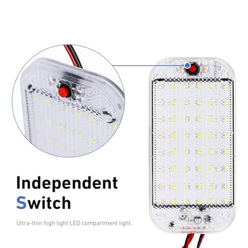 Clear rectangular dome LED lights with red switch dots and exposed wiring, 2-pack