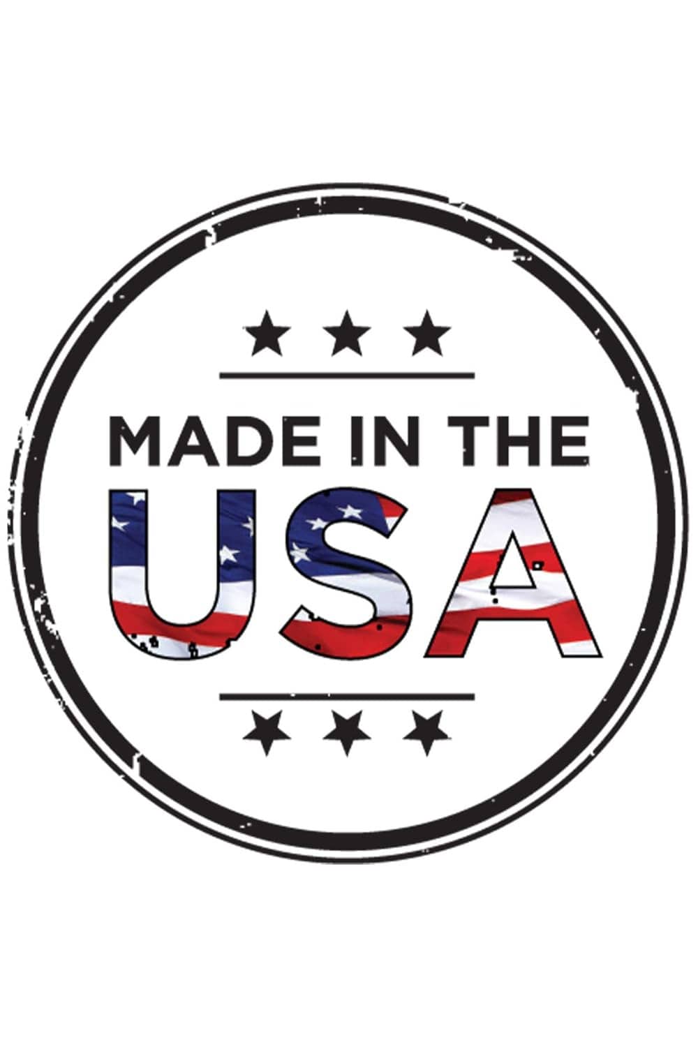 Made in the USA emblem with stars and USA flag graphic