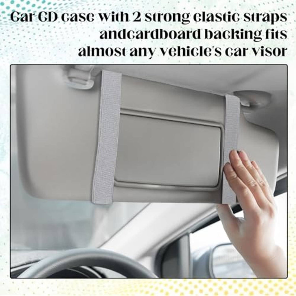 Gray car visor CD case with two elastic straps and front pocket section