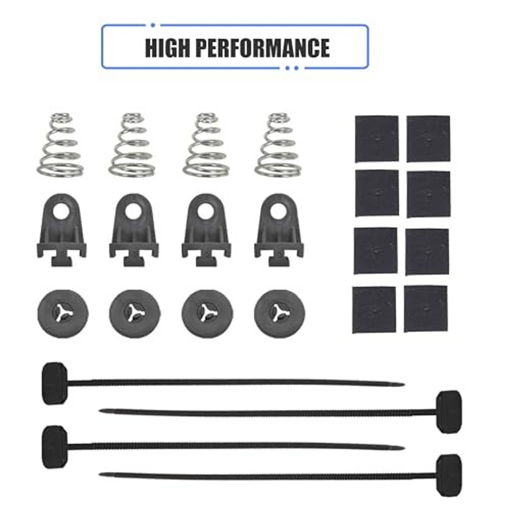 Radiator cooling fan mounting hardware: springs, clips, pads, screws, and rods