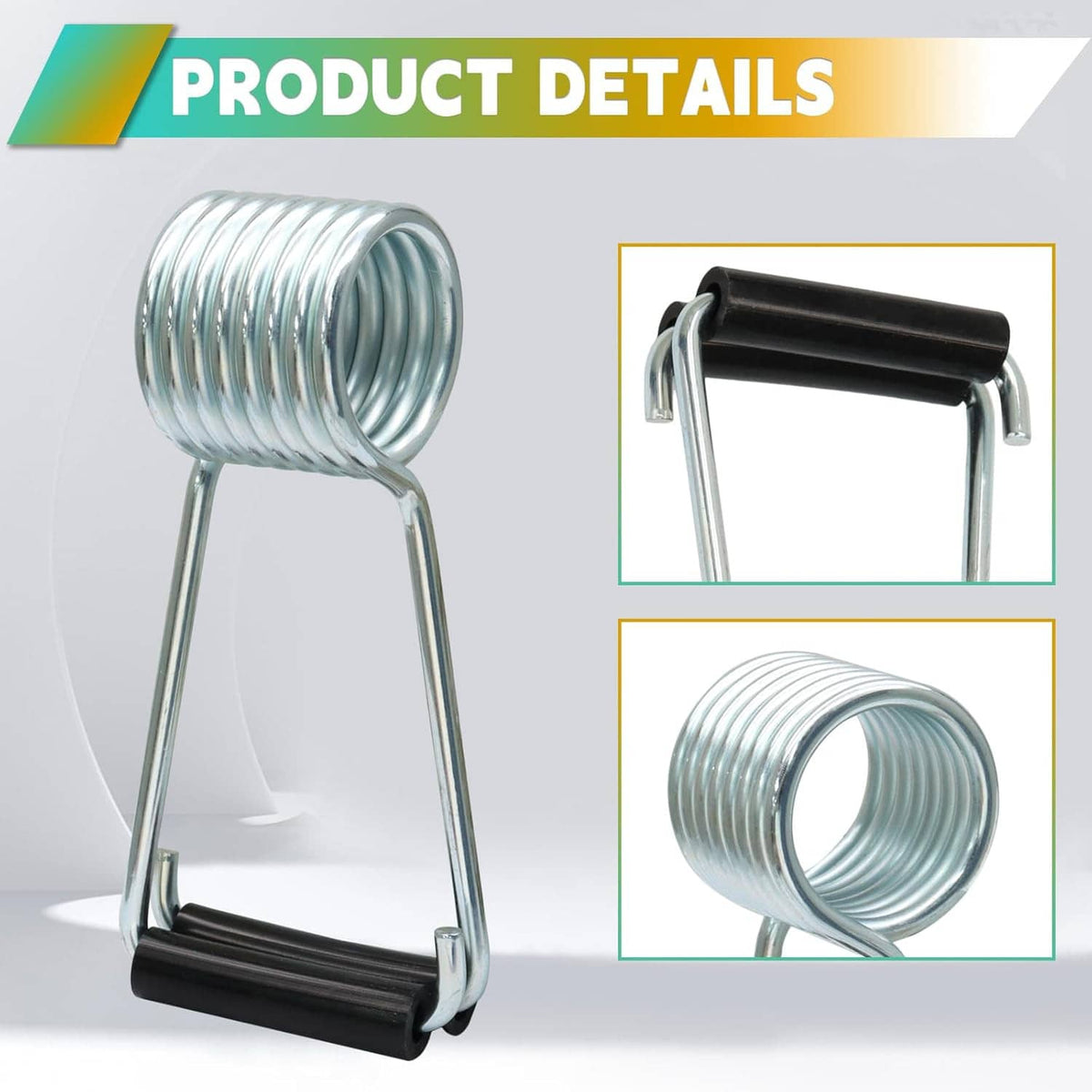 Spring door closer with silver coil spring and black rubber base bumper detail
