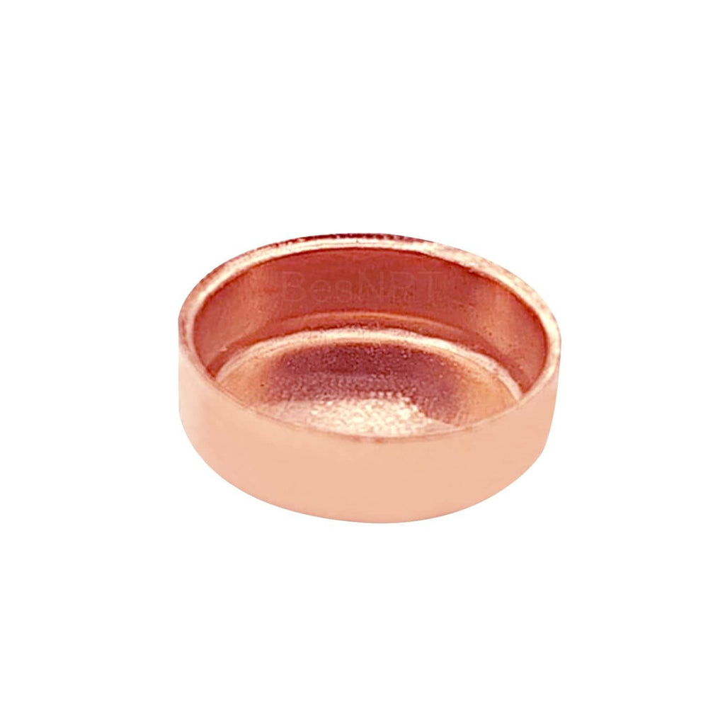 Copper sweat plug end cap with recessed interior bowl, round top