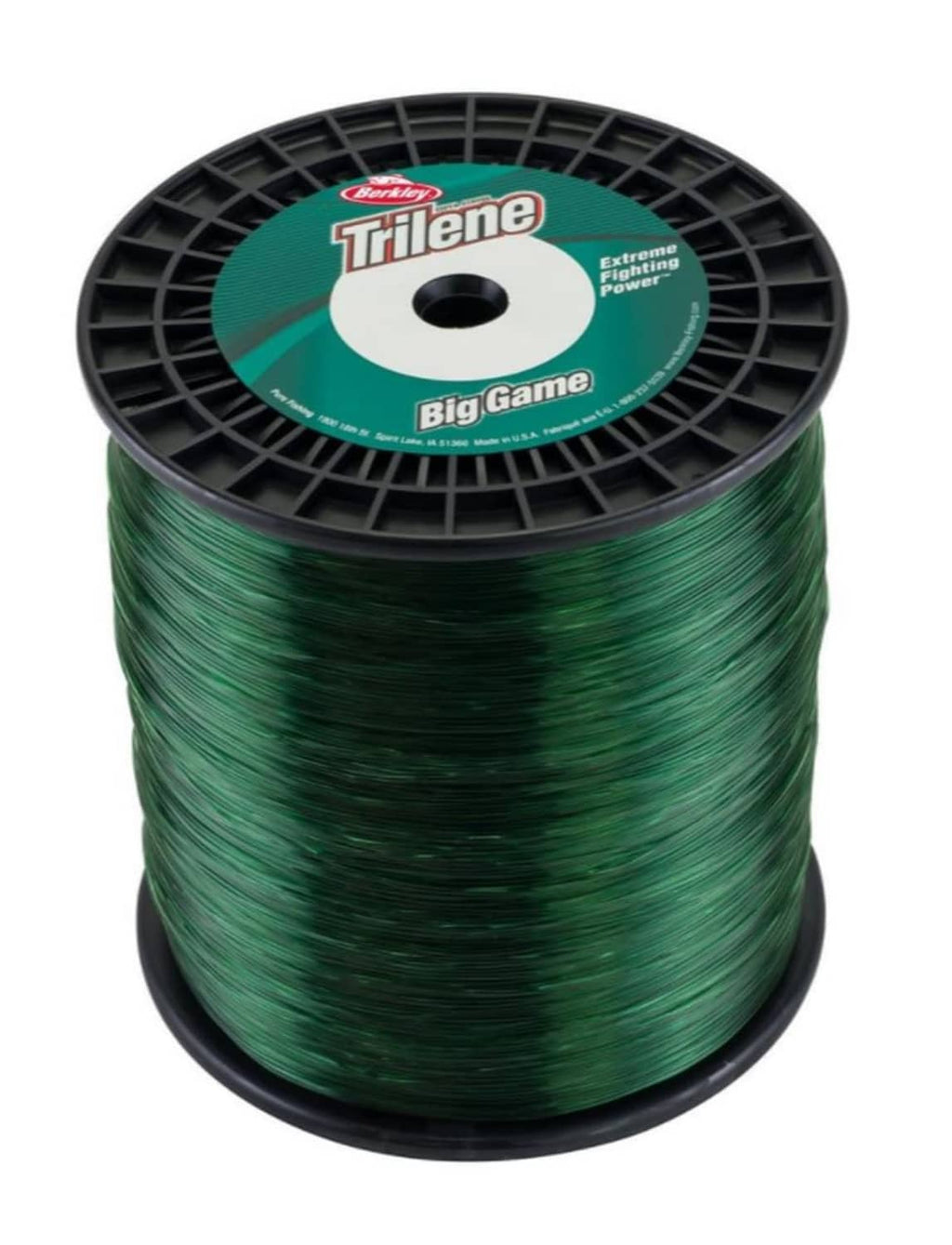 Green monofilament fishing line spool, Berkley Trilene Big Game, 20 lb strength