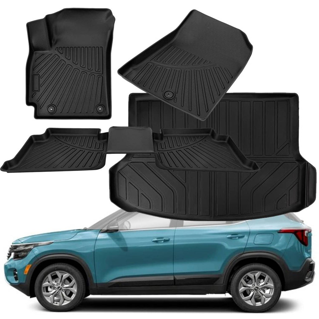 Black TPE cargo liner floor mats set with raised ridges and molded fit contours