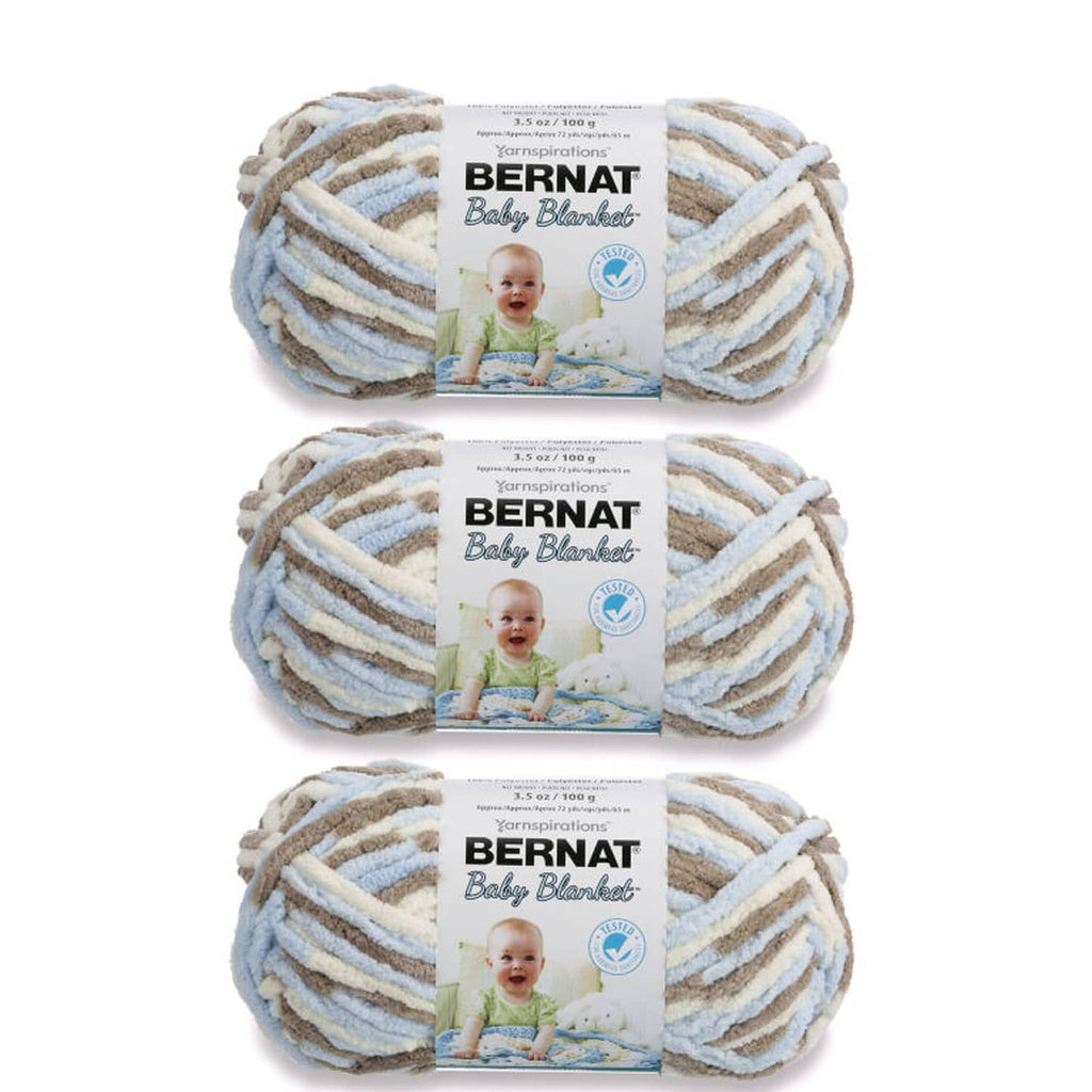 Super bulky baby blanket yarn, 3-pack variegated blue, cream, tan skeins