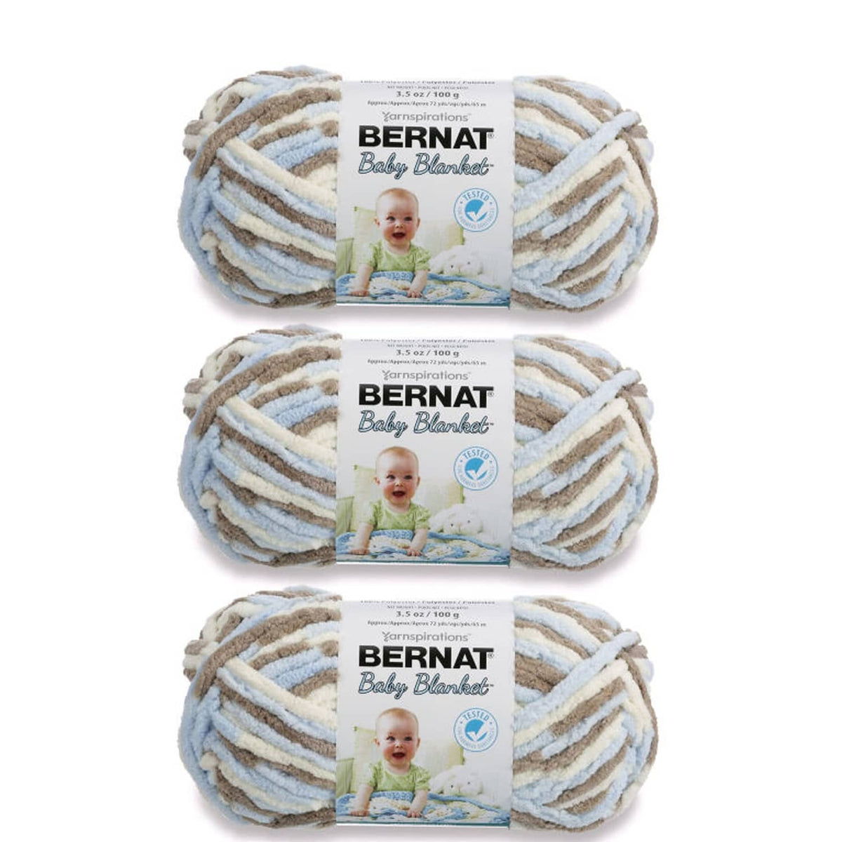 Super bulky baby blanket yarn, 3-pack variegated blue, cream, tan skeins
