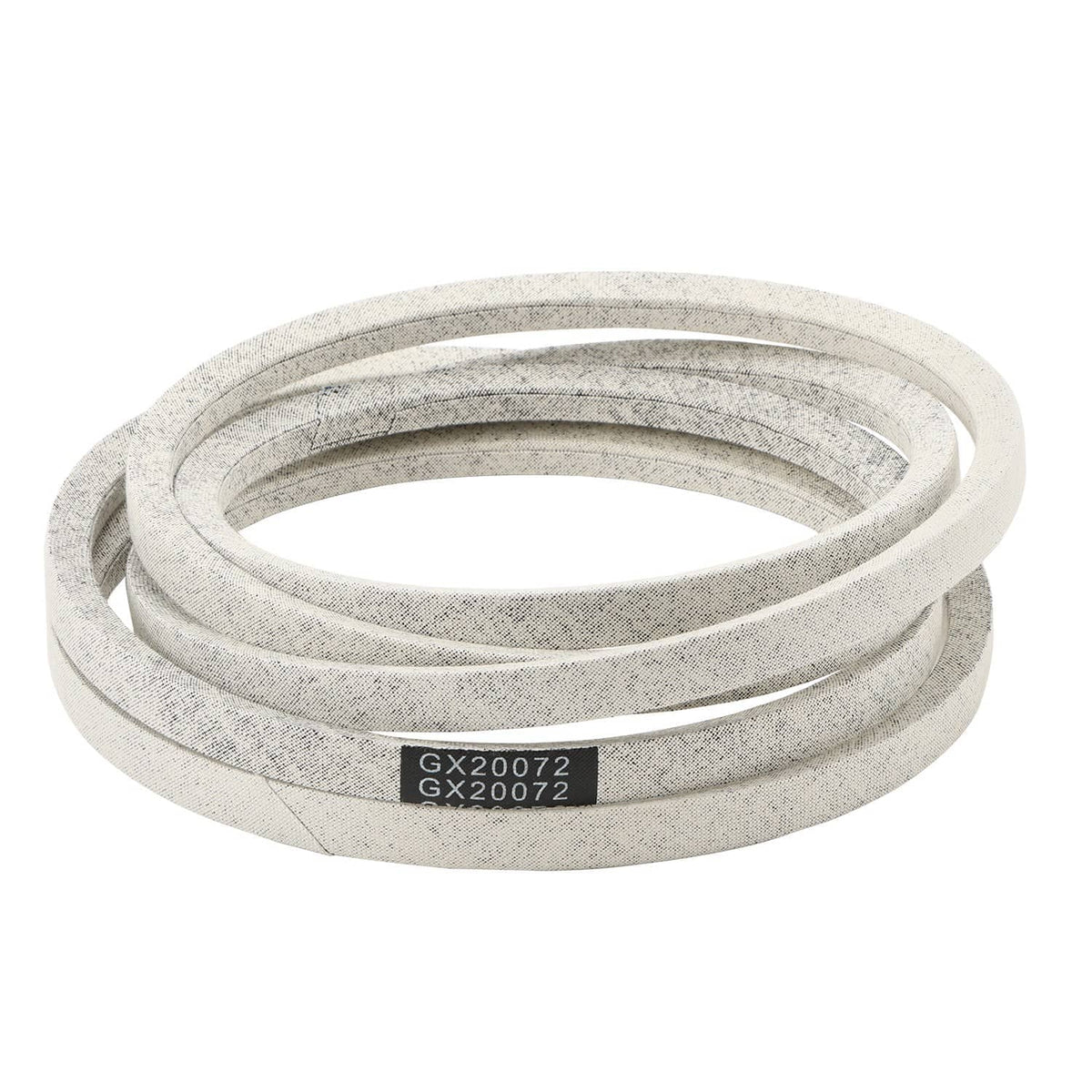 Gray mower belt loop with printed markings on the belt surface.