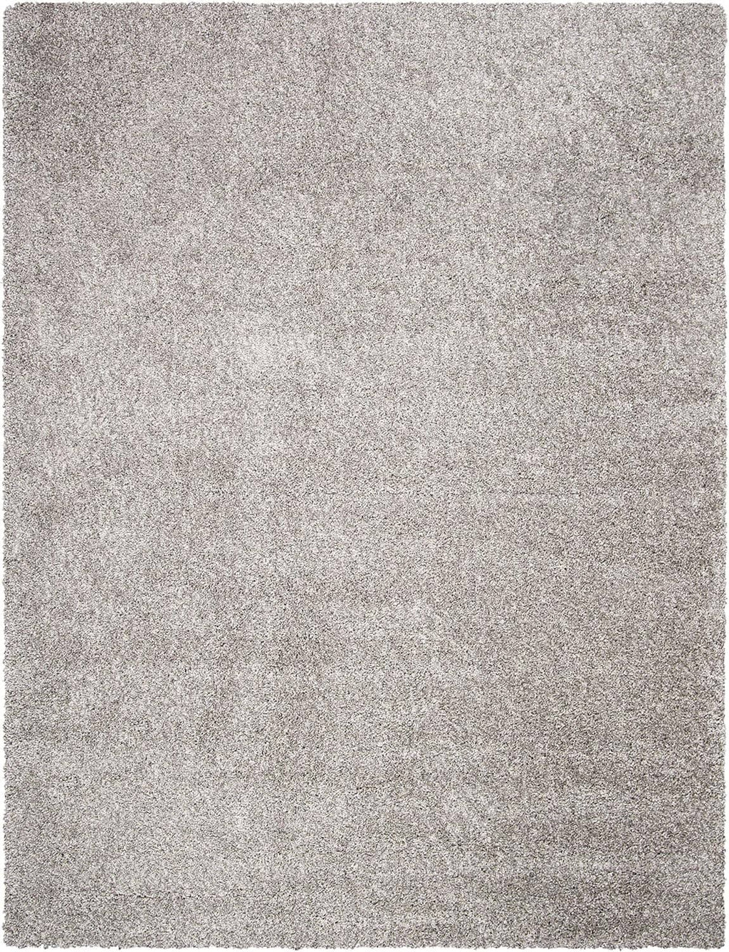Silver shag area rug close view with dense short pile texture