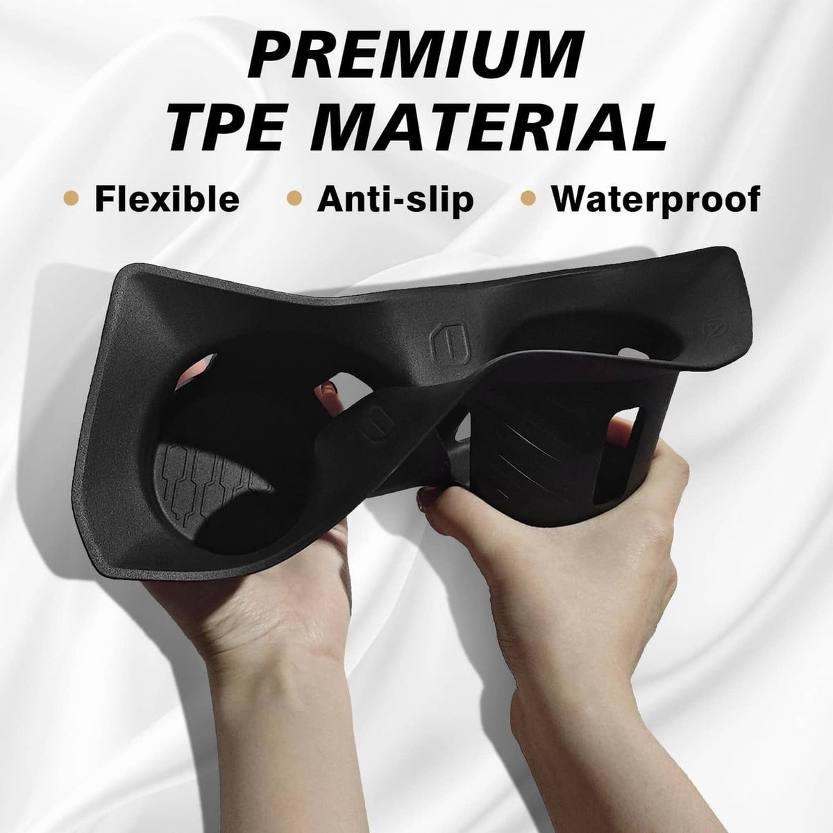 Black anti-slip cup holder insert tray with two cup openings and textured base