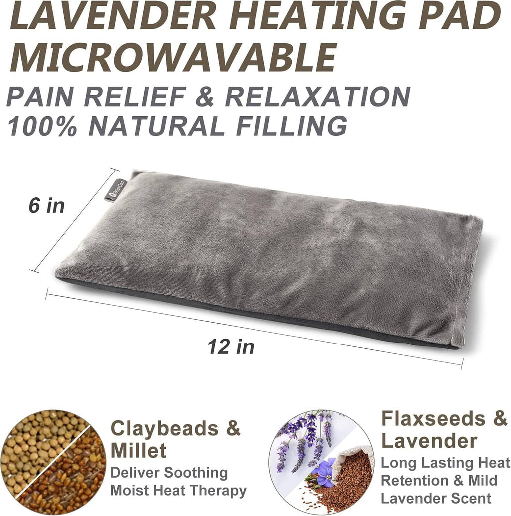 Grey microwavable heating pad cover, long rectangular pad with folded section