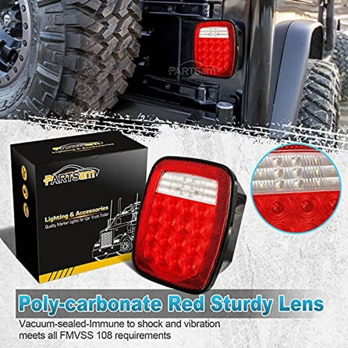 Red LED tail brake turn light with polycarbonate red lens, shown with retail box