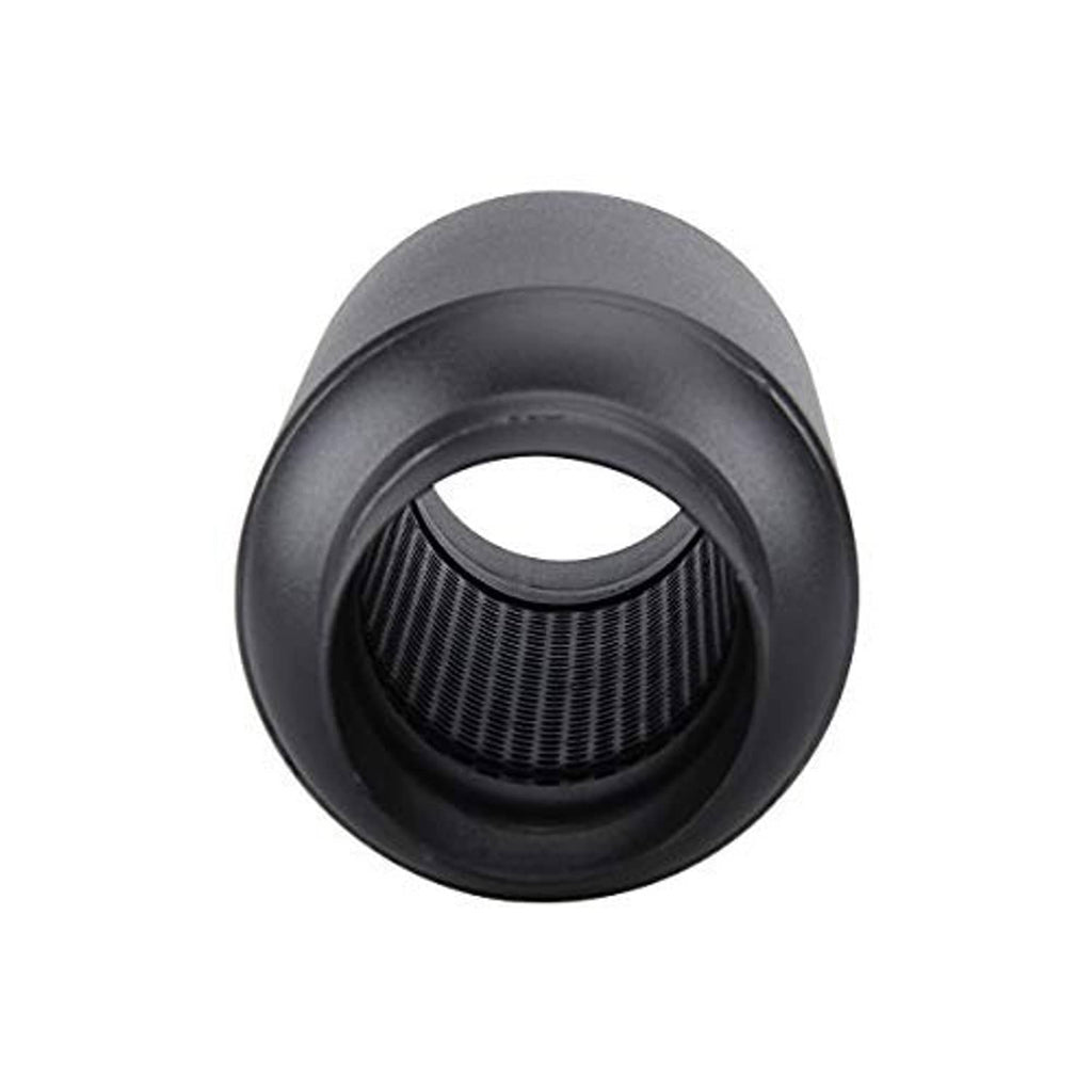Black 2.5 in port end with visible stainless steel mesh grille inside.