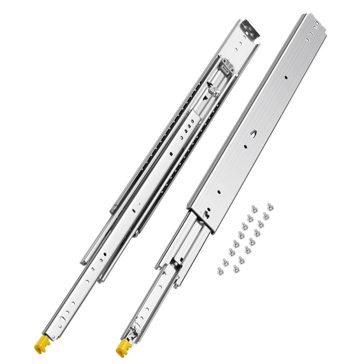 Pair of 30-inch full-extension drawer slides with ball bearing rails and mounting screws