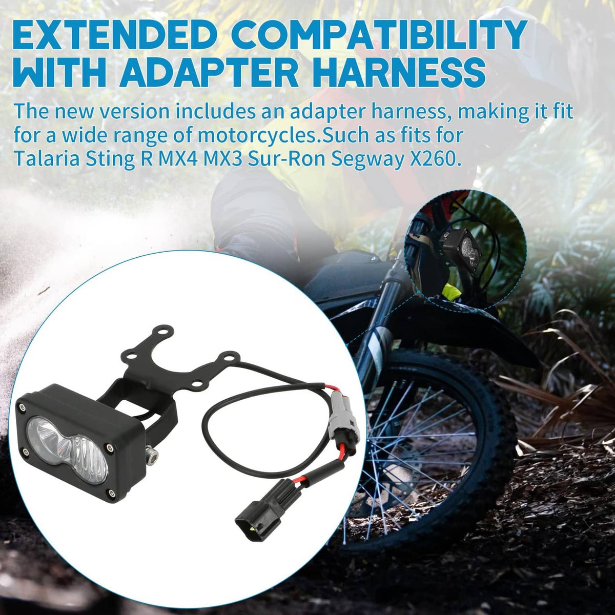 Black 3-inch LED headlight with wiring harness and adapter harness kit