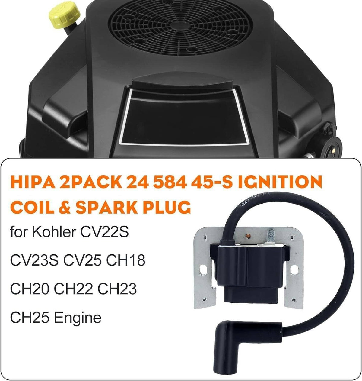 Ignition coil module set in package with two coils, two spark plugs, and wiring harness.