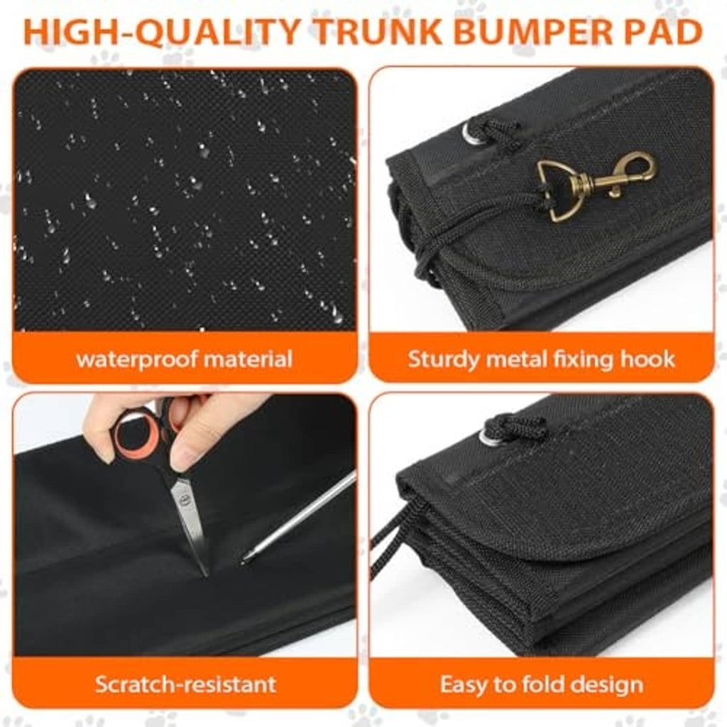 Black trunk bumper pad close-up with strap and sturdy metal fixing hook