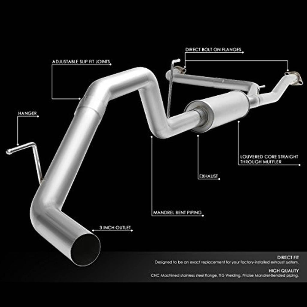 Stainless steel cat-back exhaust system diagram showing muffler and bent piping