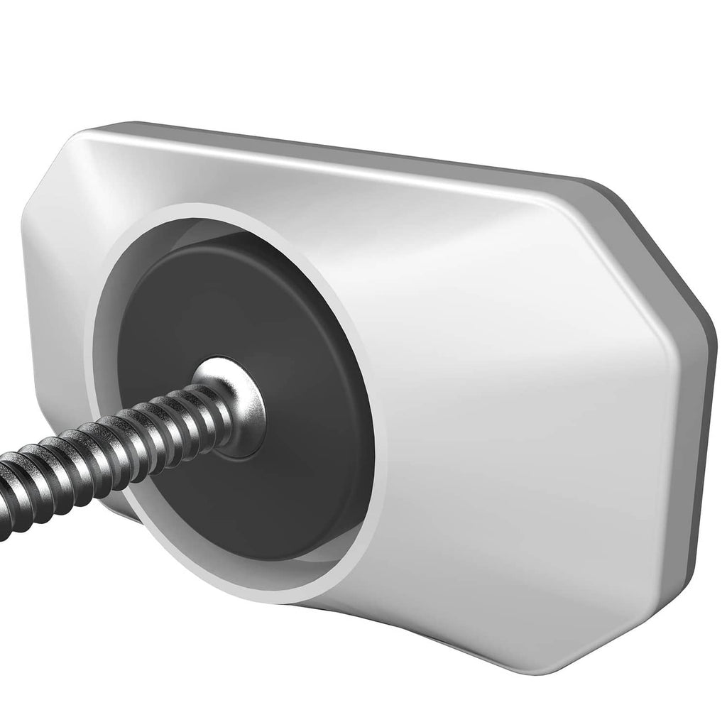 Baby gate wall protector with wall-mounted base and threaded bolt head, white and black