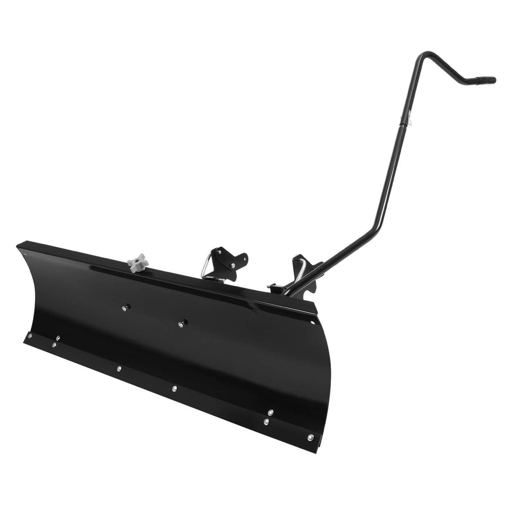 Black 46-inch snow blade plow attachment with adjustable handle and mounting hardware