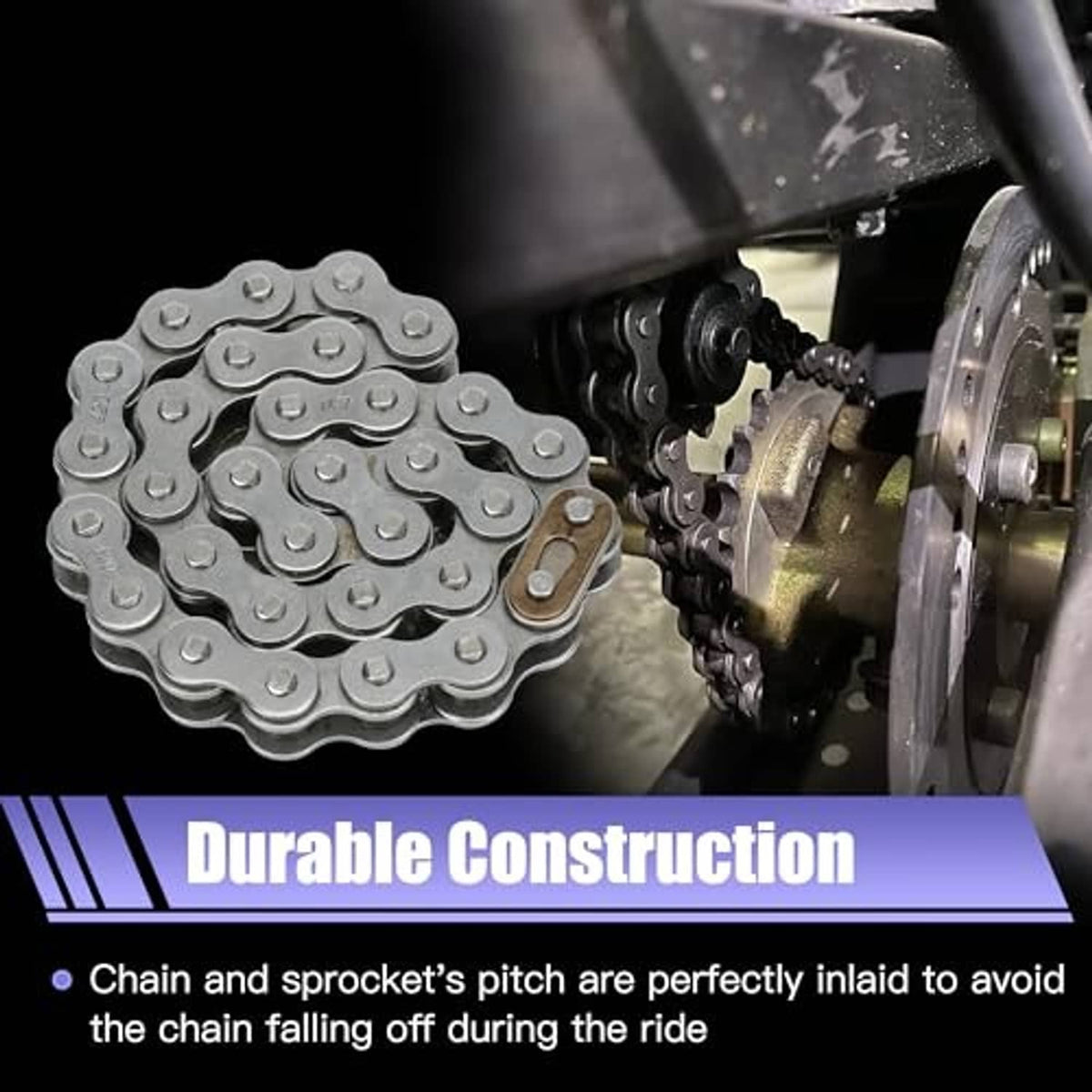 420 roller chain and sprocket installed on a wheel hub, close-up