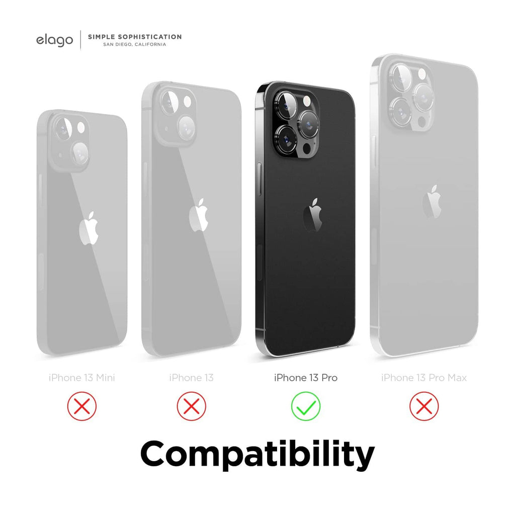 Black iPhone 13 Pro case shown as compatible among iPhone models