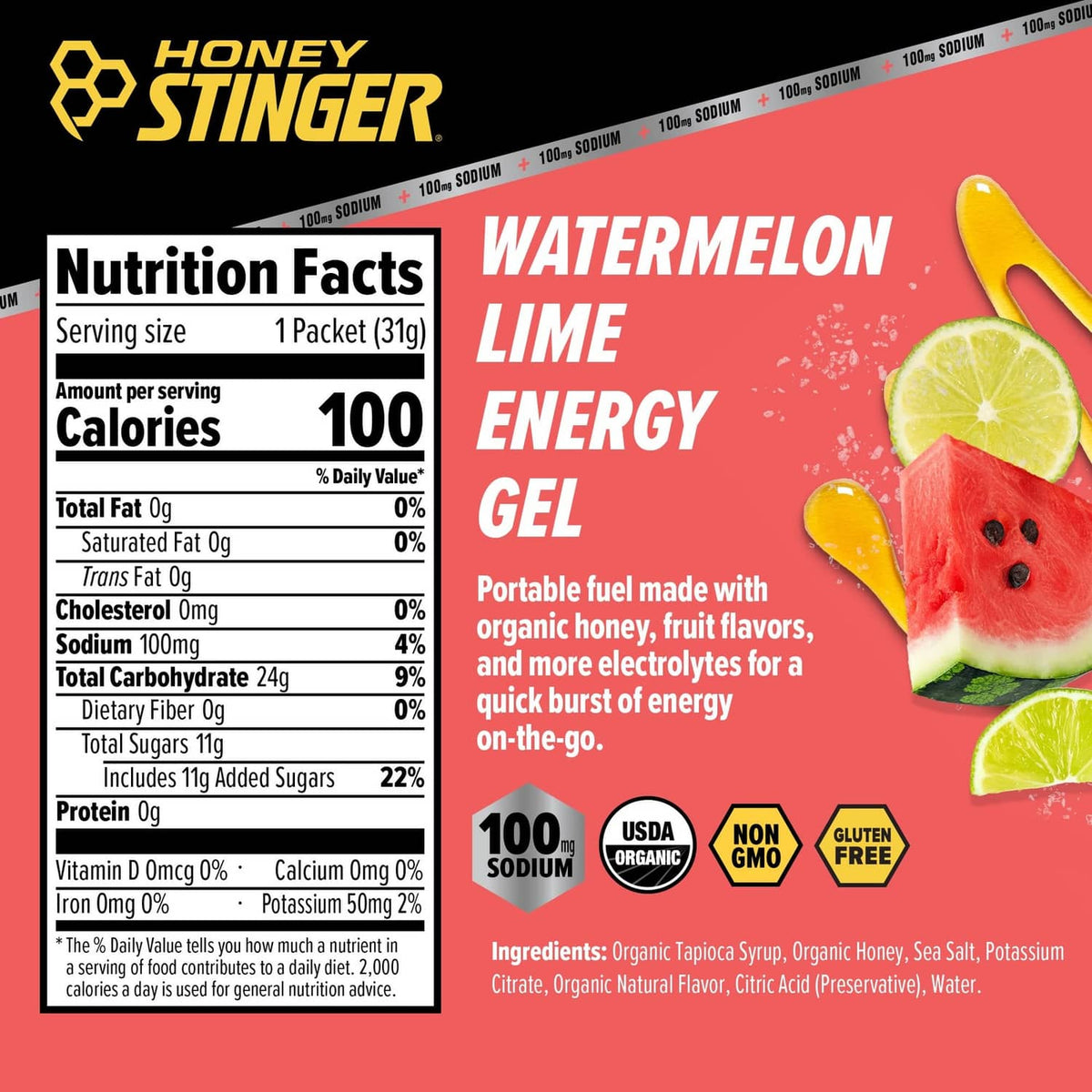 Watermelon lime energy gel nutrition facts panel on sachet