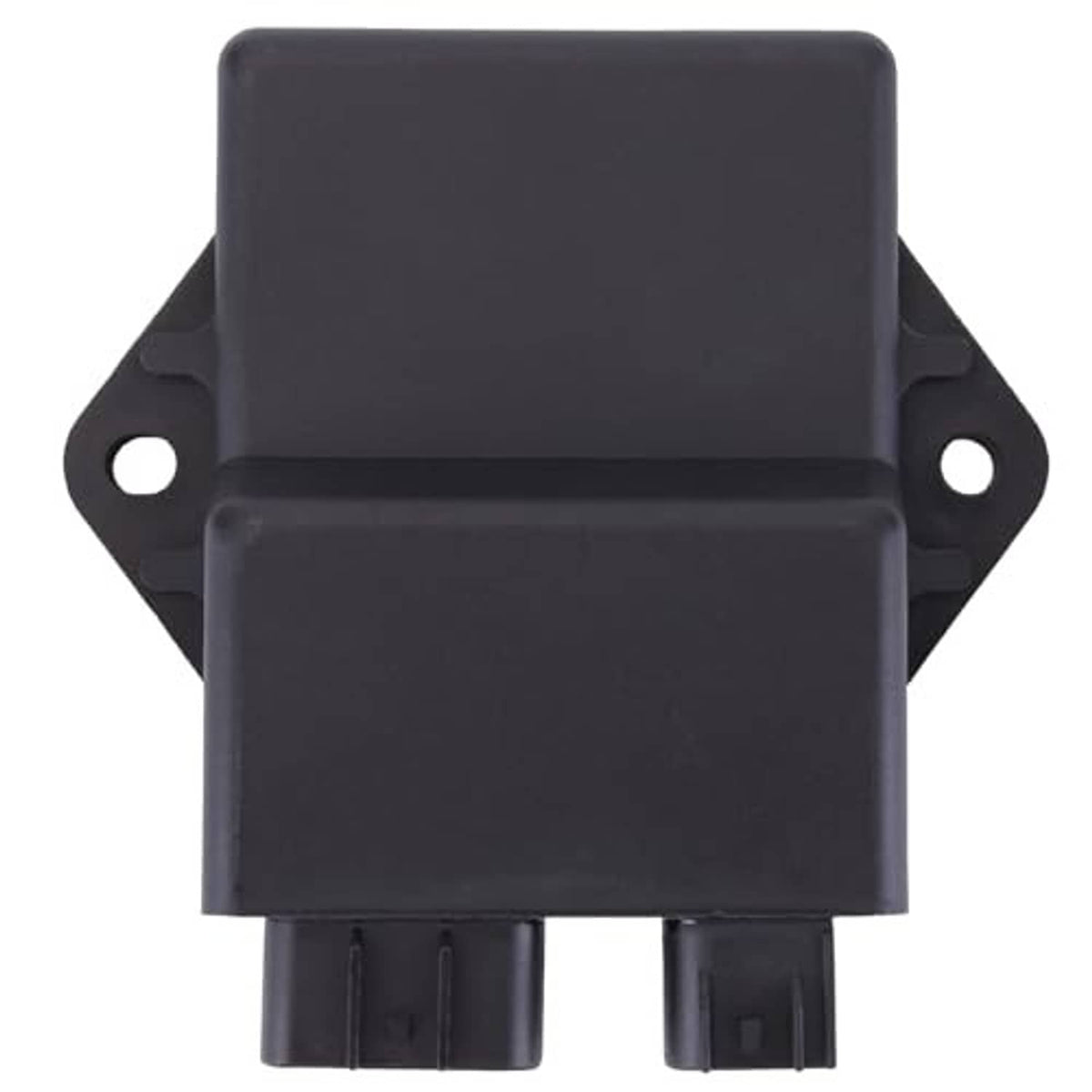 Dark gray CDI ignition box front view with two mounting tabs and connector base