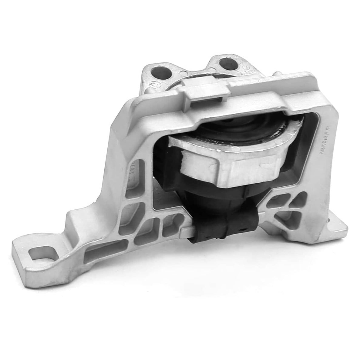 Front engine motor mount bracket with black rubber bushing and silver metal housing