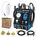 Automatic electric brake fluid bleeder kit with blue control unit, hoses, and fittings