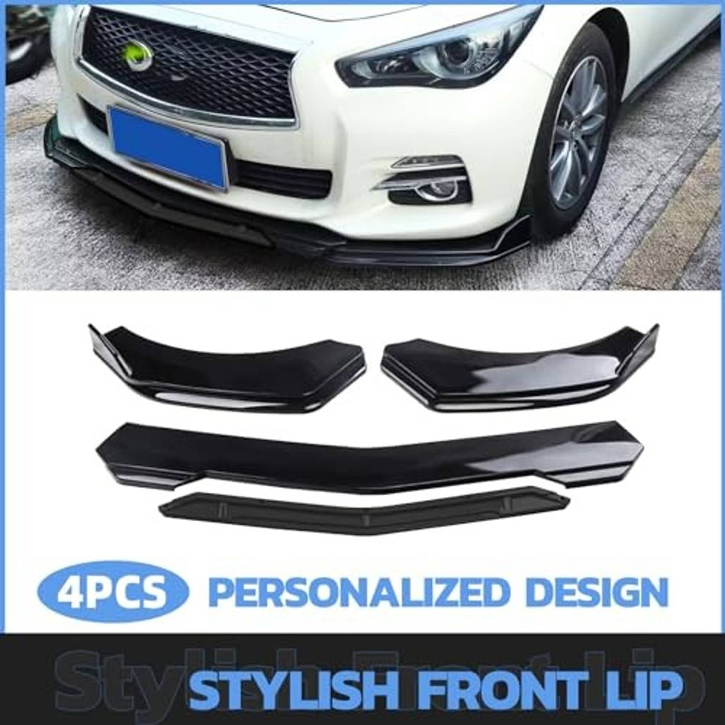 Glossy black universal front bumper lip spoiler and side fin pieces set