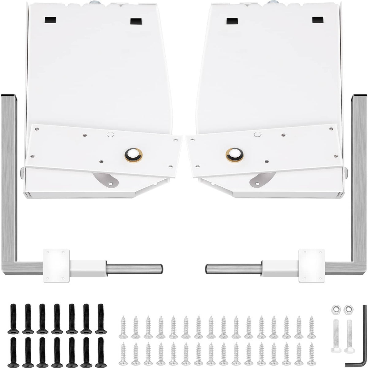 White vertical Murphy bed spring mechanism hardware kit with frame brackets and legs