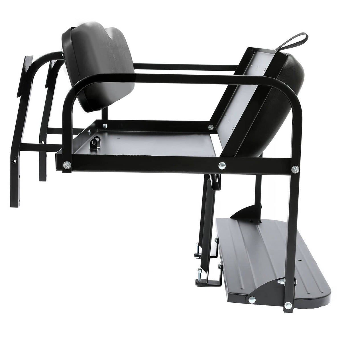 Black flip-folding rear back seat kit with headrest, bench seat, and folding base