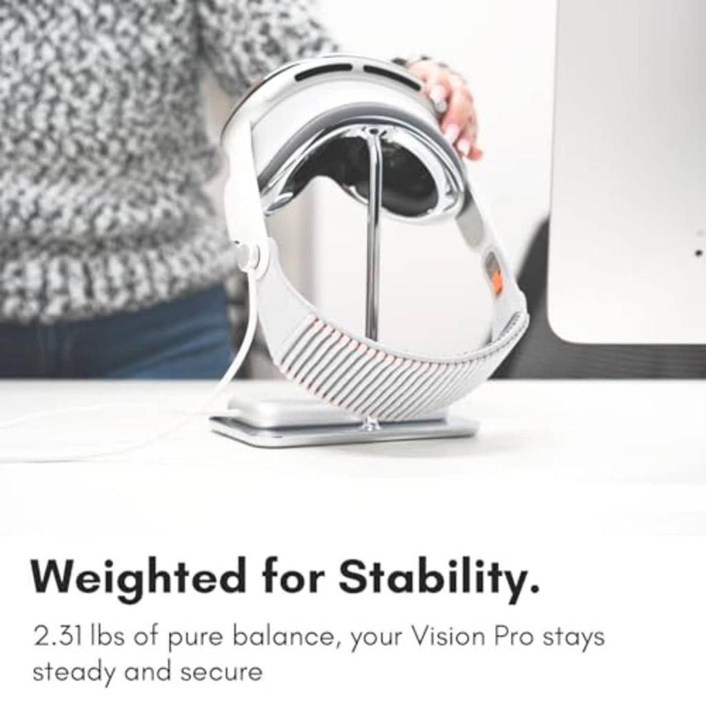Silver stand with padded cradle and clear lens protection cover