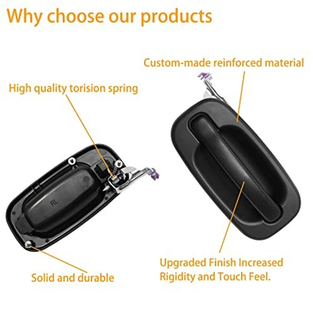 Exterior door handle levers with black housings, showing internal torsion spring detail
