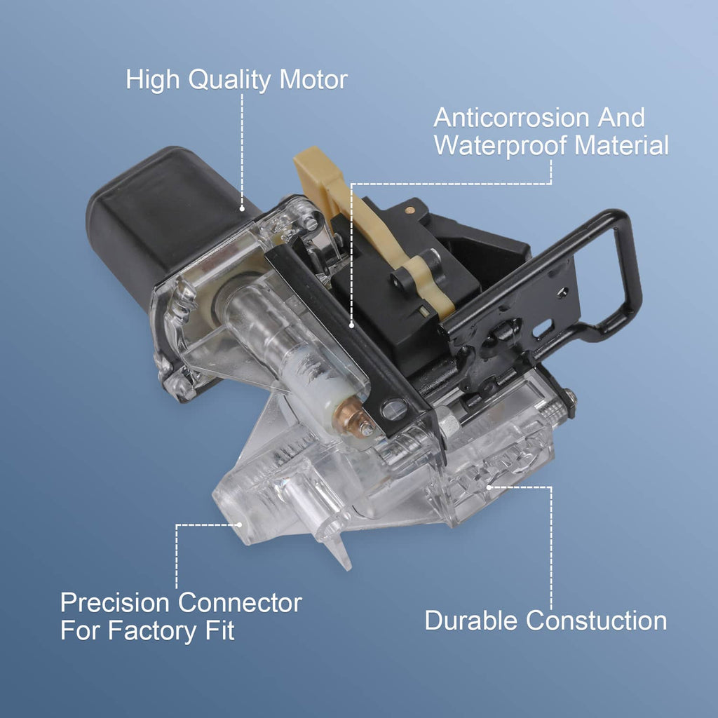 Rear trunk pull-down motor housing with switch, detailed view of black housing and connector