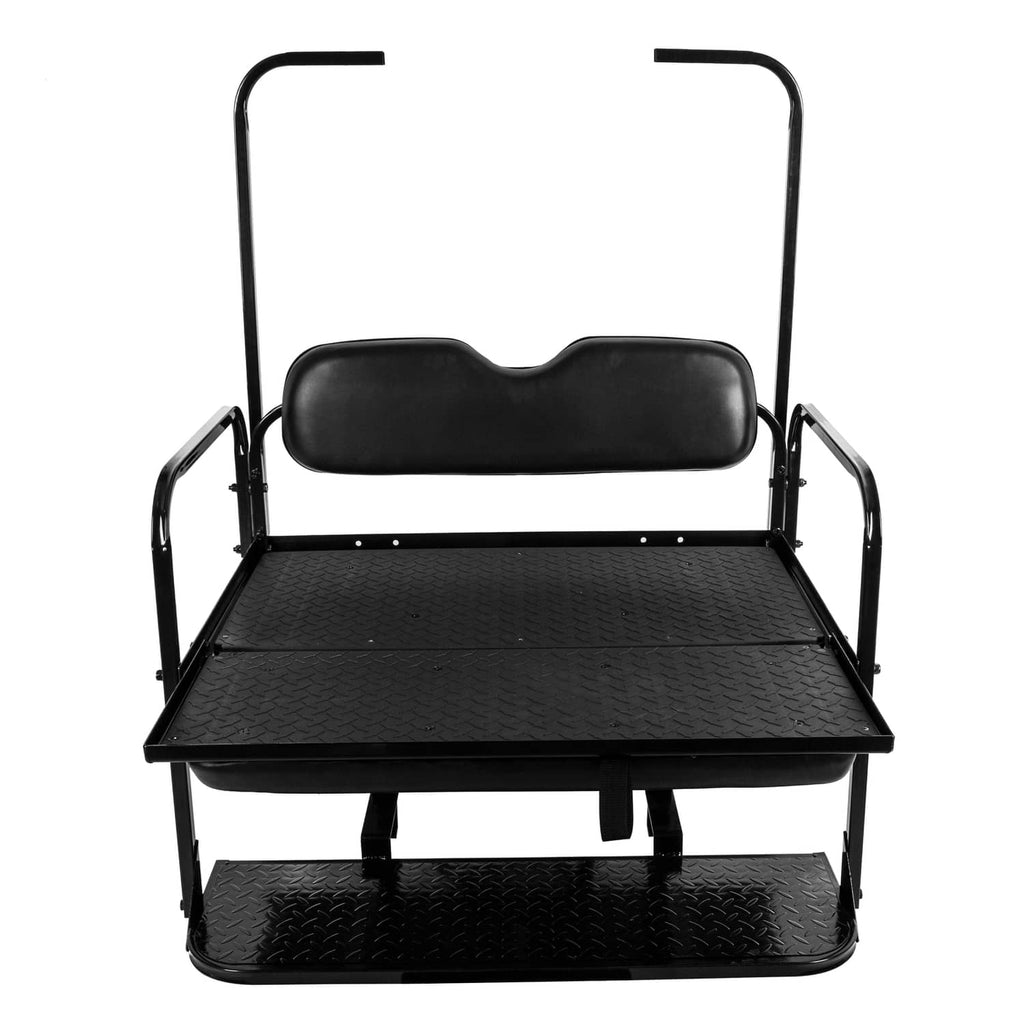 Folding rear seat cushion pad with roof support, black seat and platform base with texture