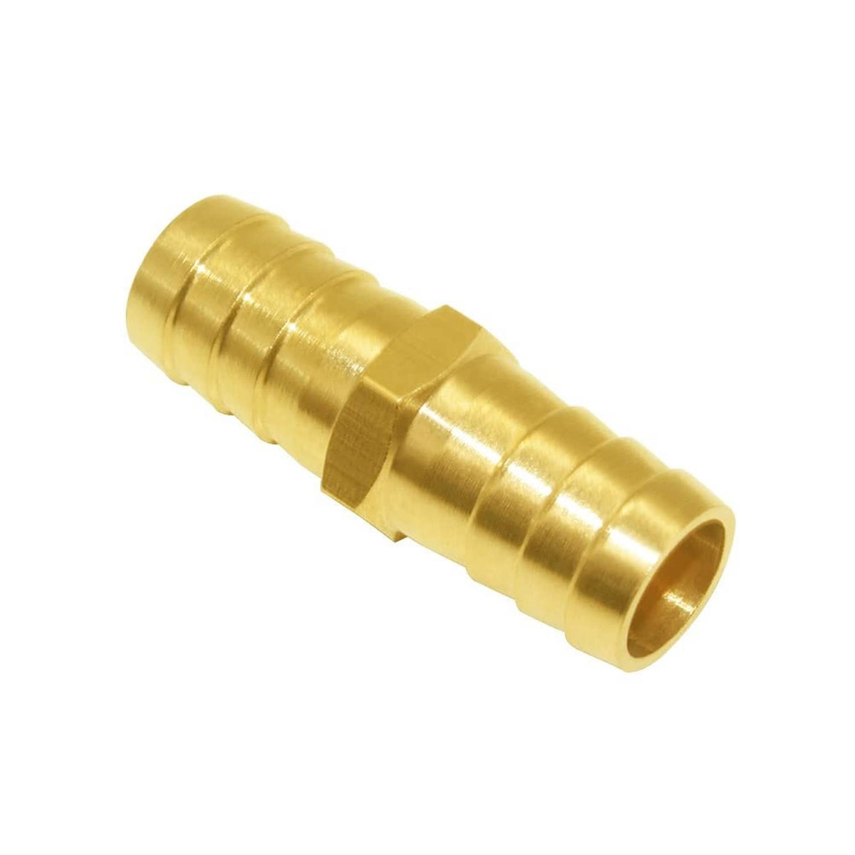 Brass 5/8 in hose repair connector tube with ridged barbed ends
