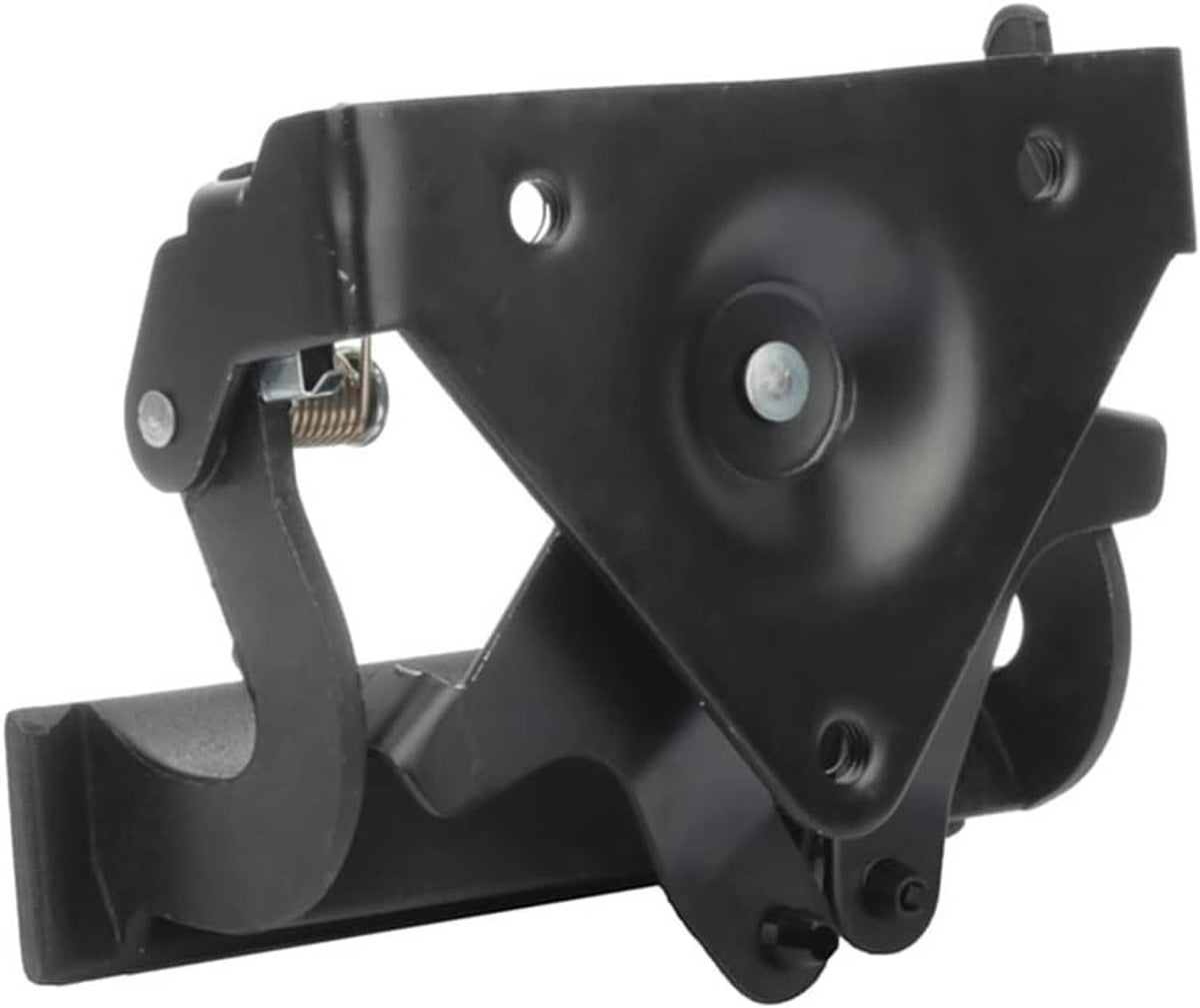 Black tailgate latch mechanism bracket with mounting pins and spring