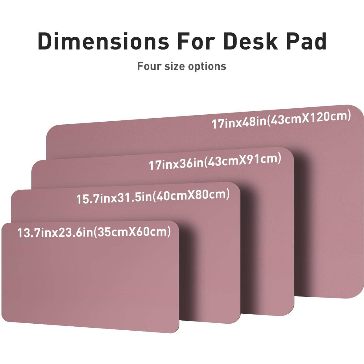 Dark pink desk pad with multiple size options shown as stacked rectangular pads