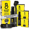 Beard derma roller kit with black replaceable roller head and cleansing spray bottle