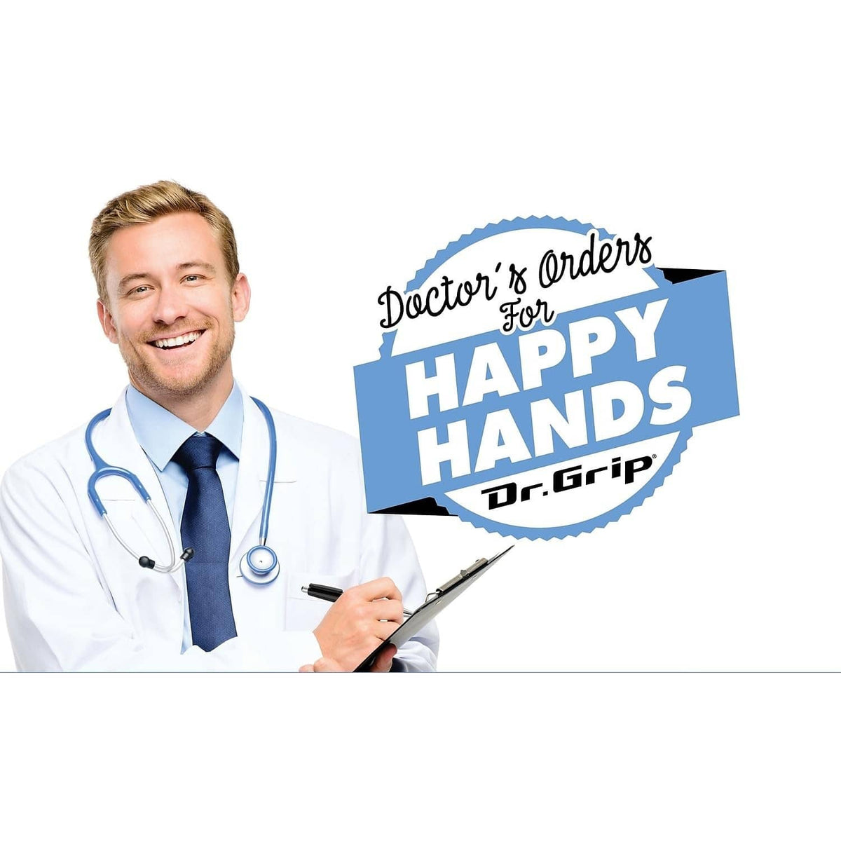 Ballpoint pen held in a doctor's hand on a paper form