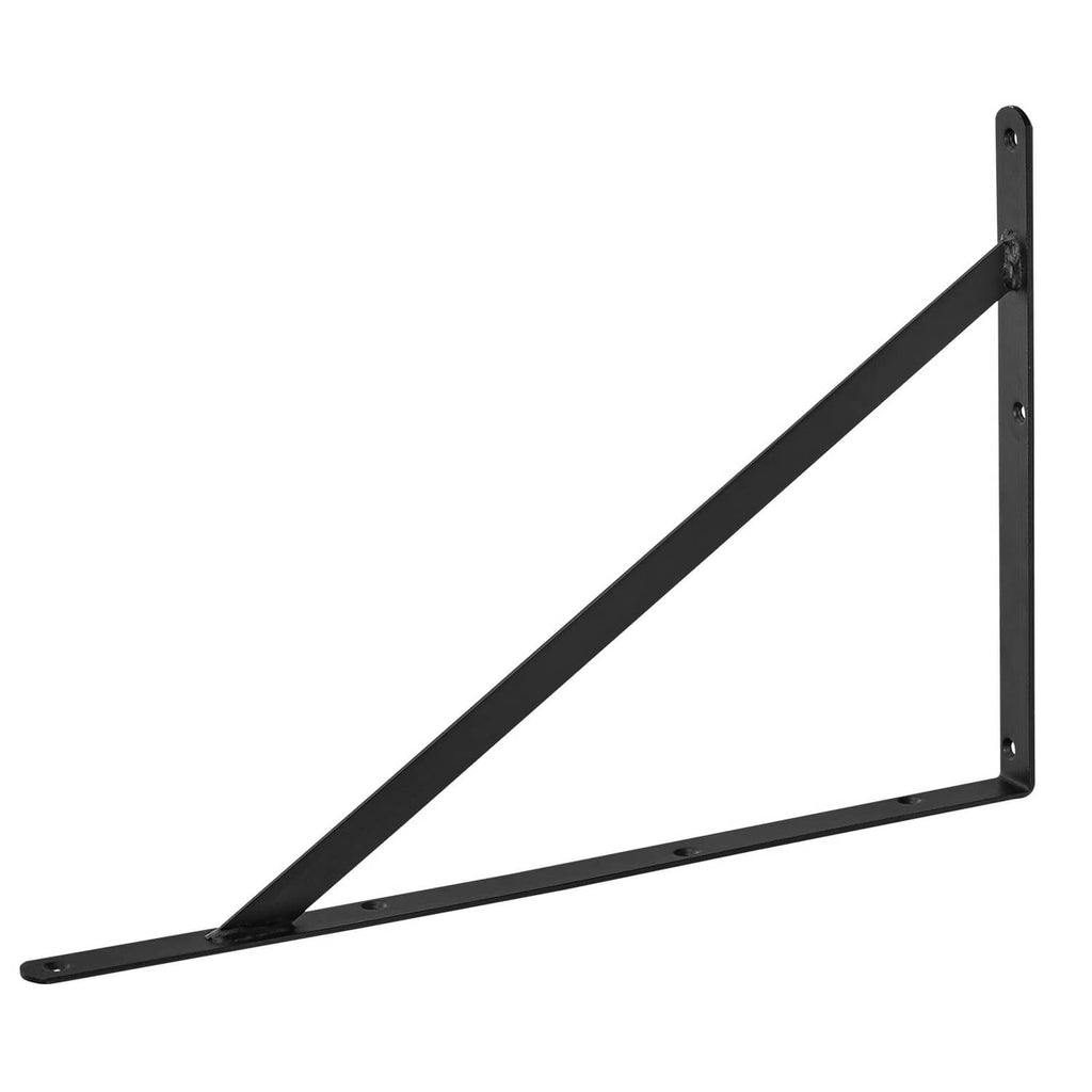 Heavy-duty black triangular floating shelf bracket with mounting holes and long arm