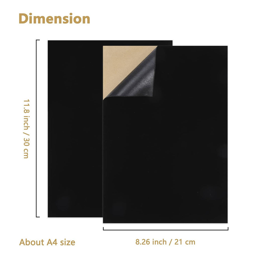 Black self-adhesive sheets with beige backing, size layout shown