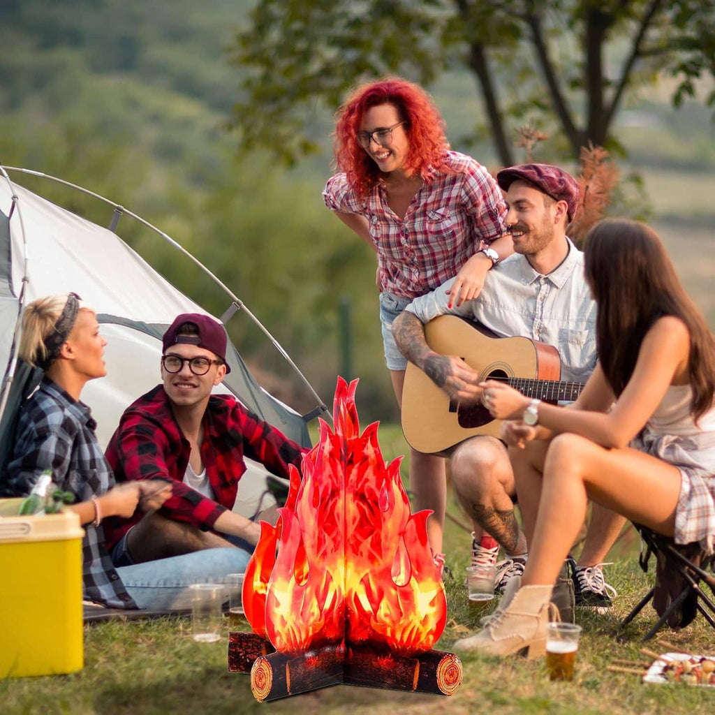 3D fake campfire flame decoration on logs in an outdoor camping scene