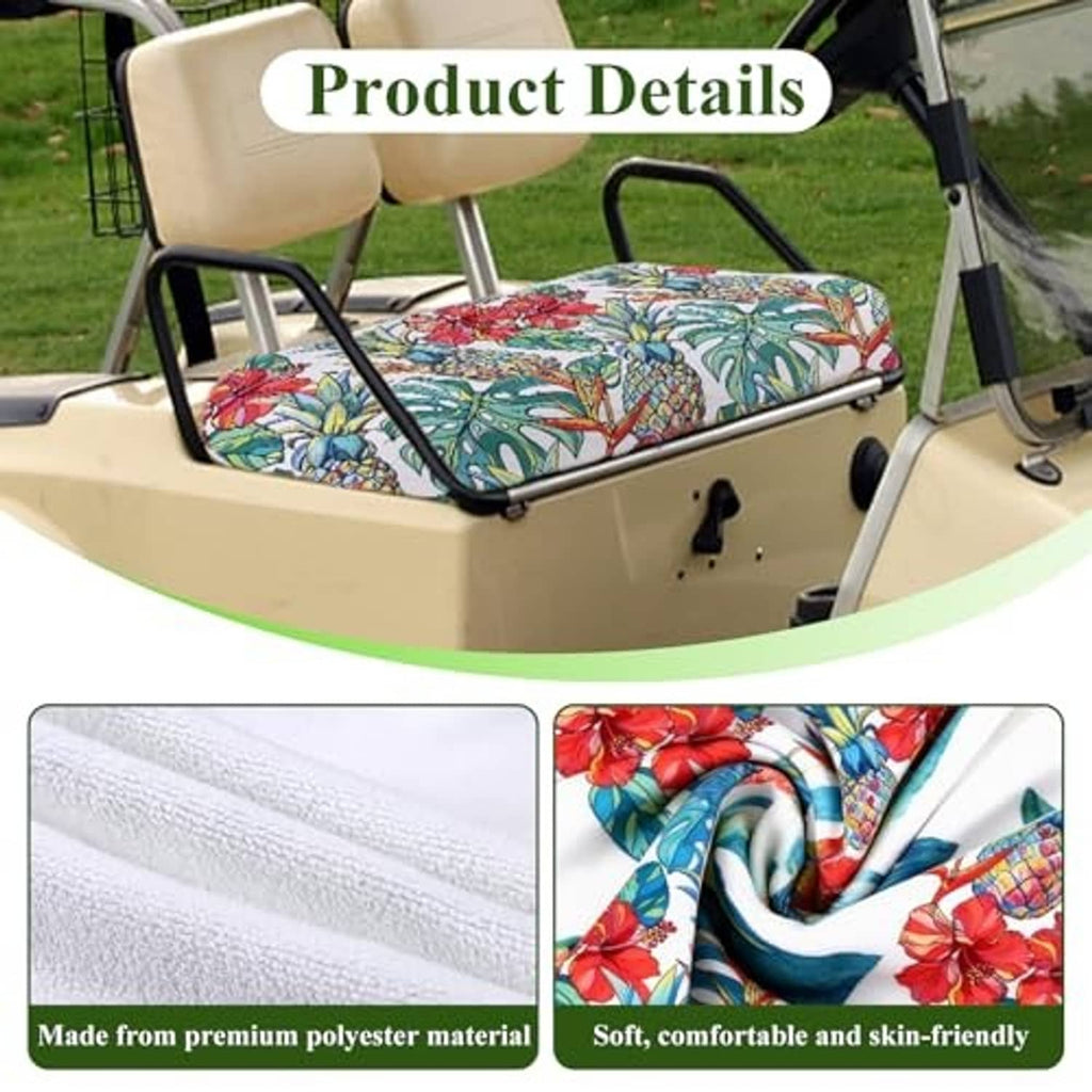 Golf cart seat cover blanket with soft tropical floral and leaf pattern