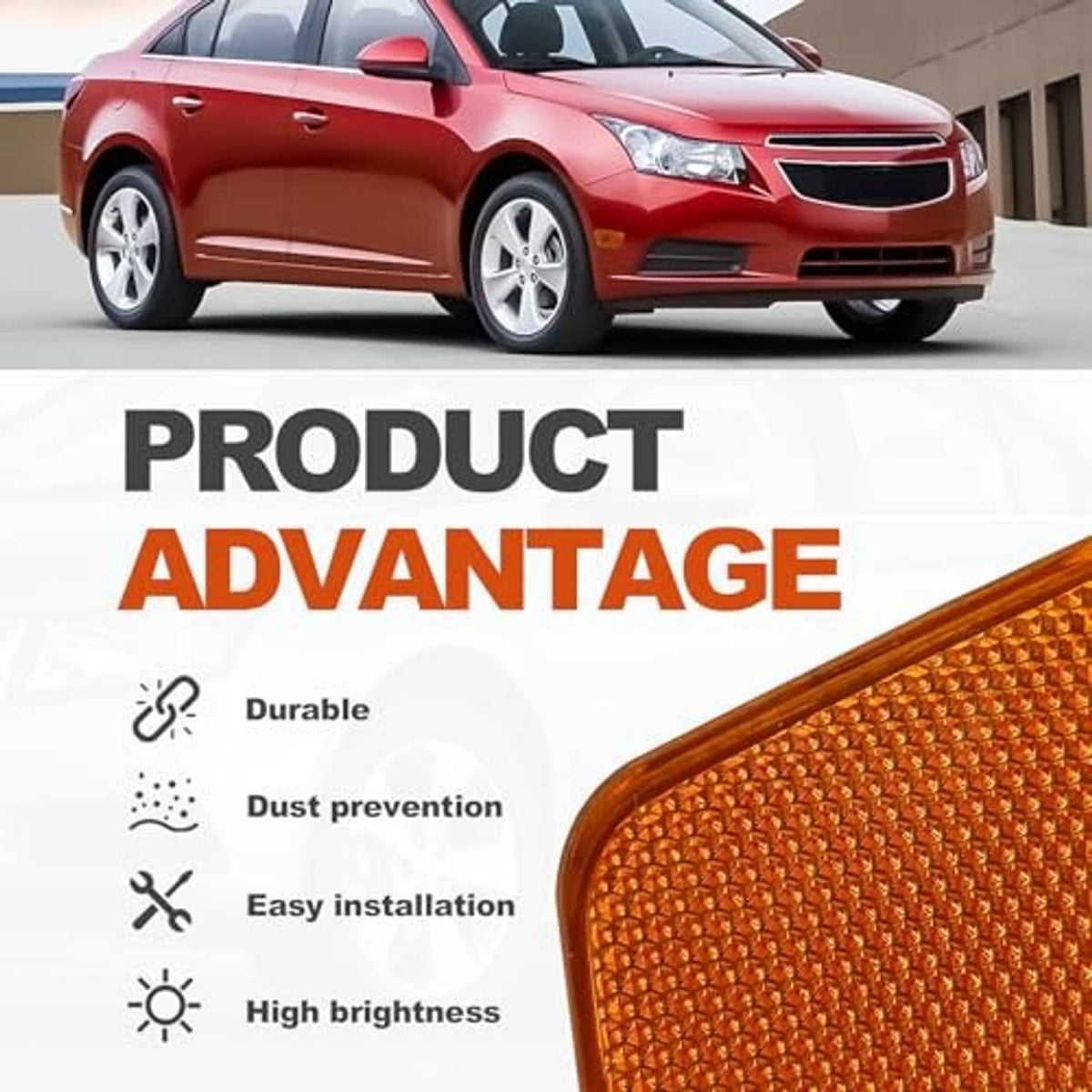 Amber front bumper marker light with lens and mounting bracket, left driver side