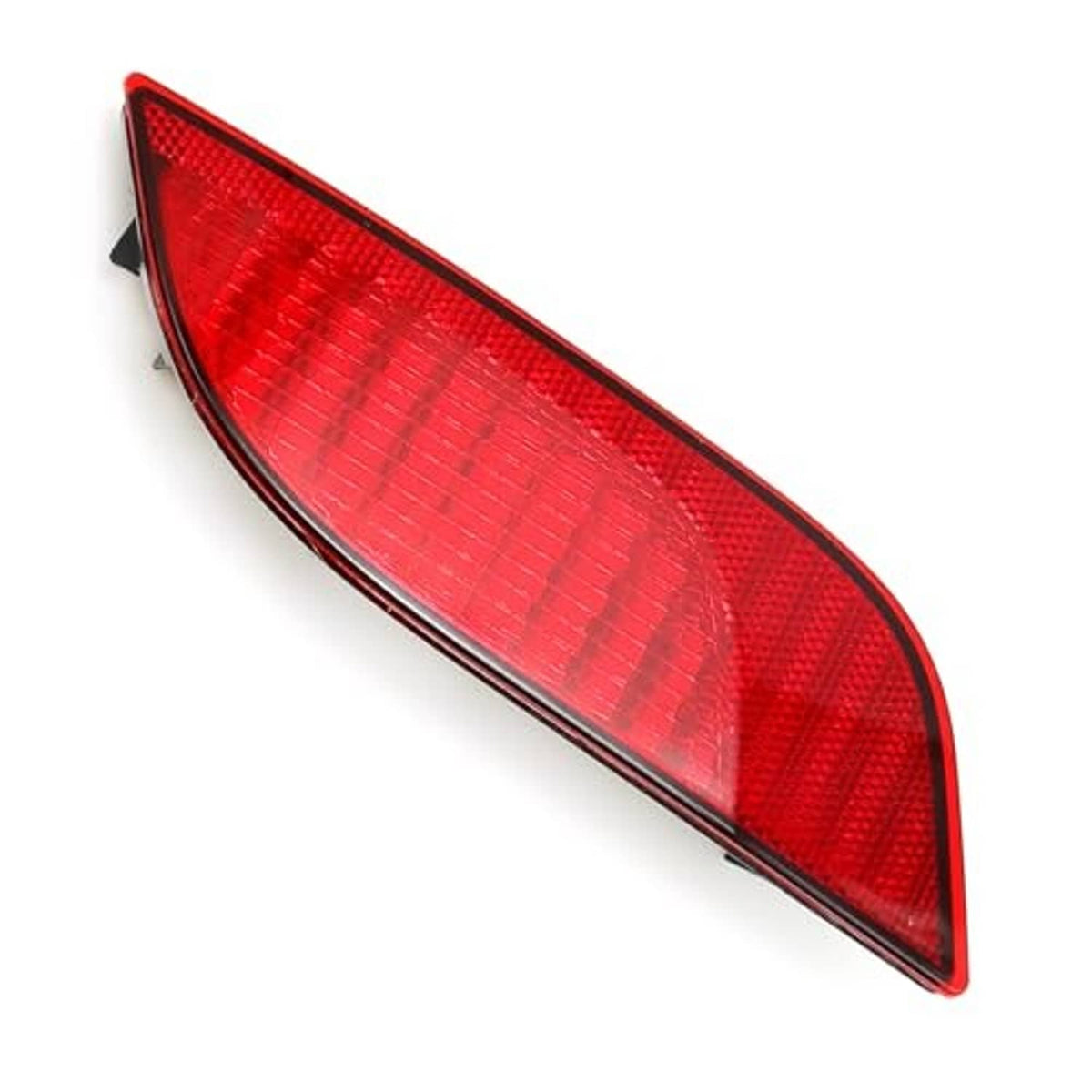 Red right-side rear bumper reflector lens with black border, angled view