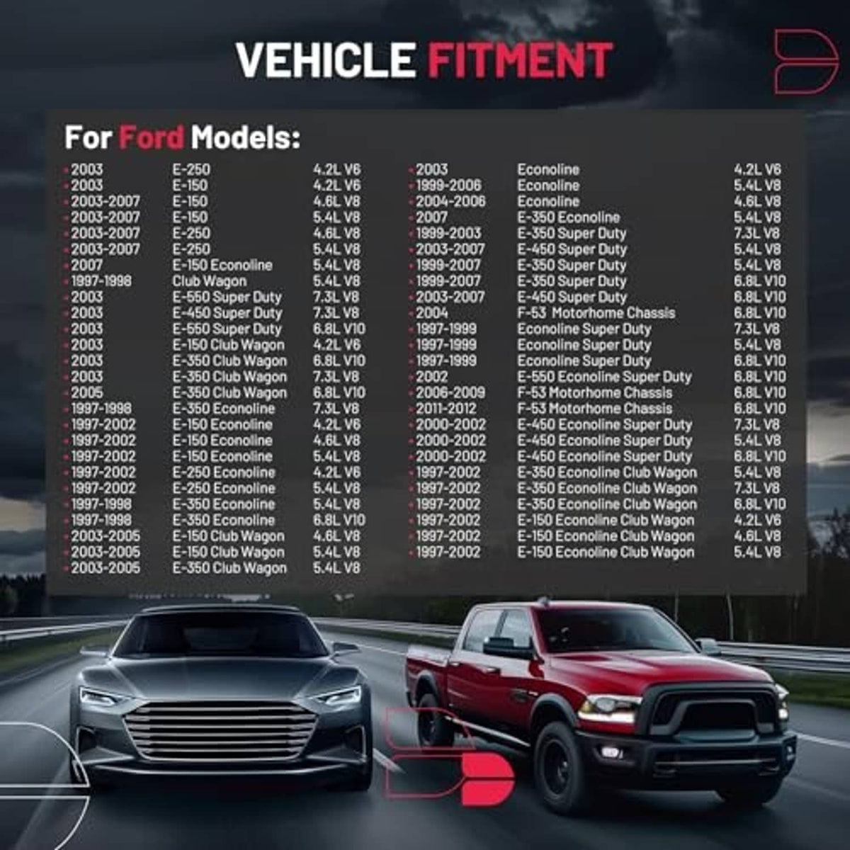 Vehicle fitment chart graphic for engine coolant expansion reservoir