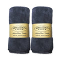 Navy microfiber dog towel set of 2, with stitched edges and hanging loop